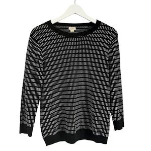 J. Crew Factory Pullover 3/4 Length Sleeve Sweater Dots Stripe Black White Large